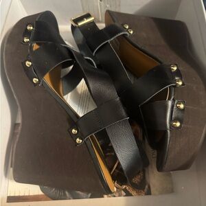 Nine West Black and Brown Wedge Sandals